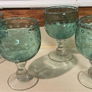 Set of Four Aqua Textured Goblets
